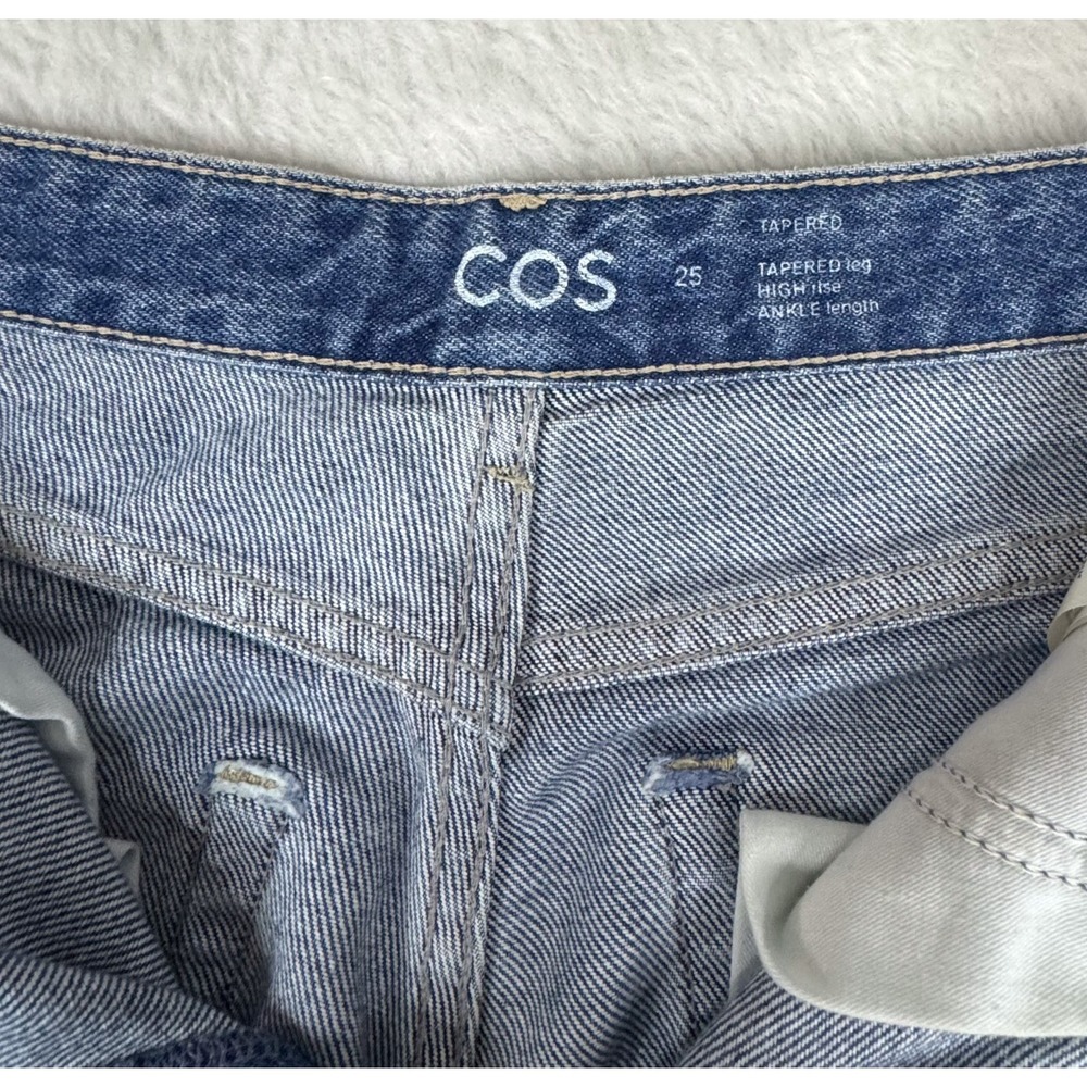 COS Jeans Womens 25 Barrel Tapered High Rise Ankle 100% Cotton Blue Denim EUC - Picture 5 of 12